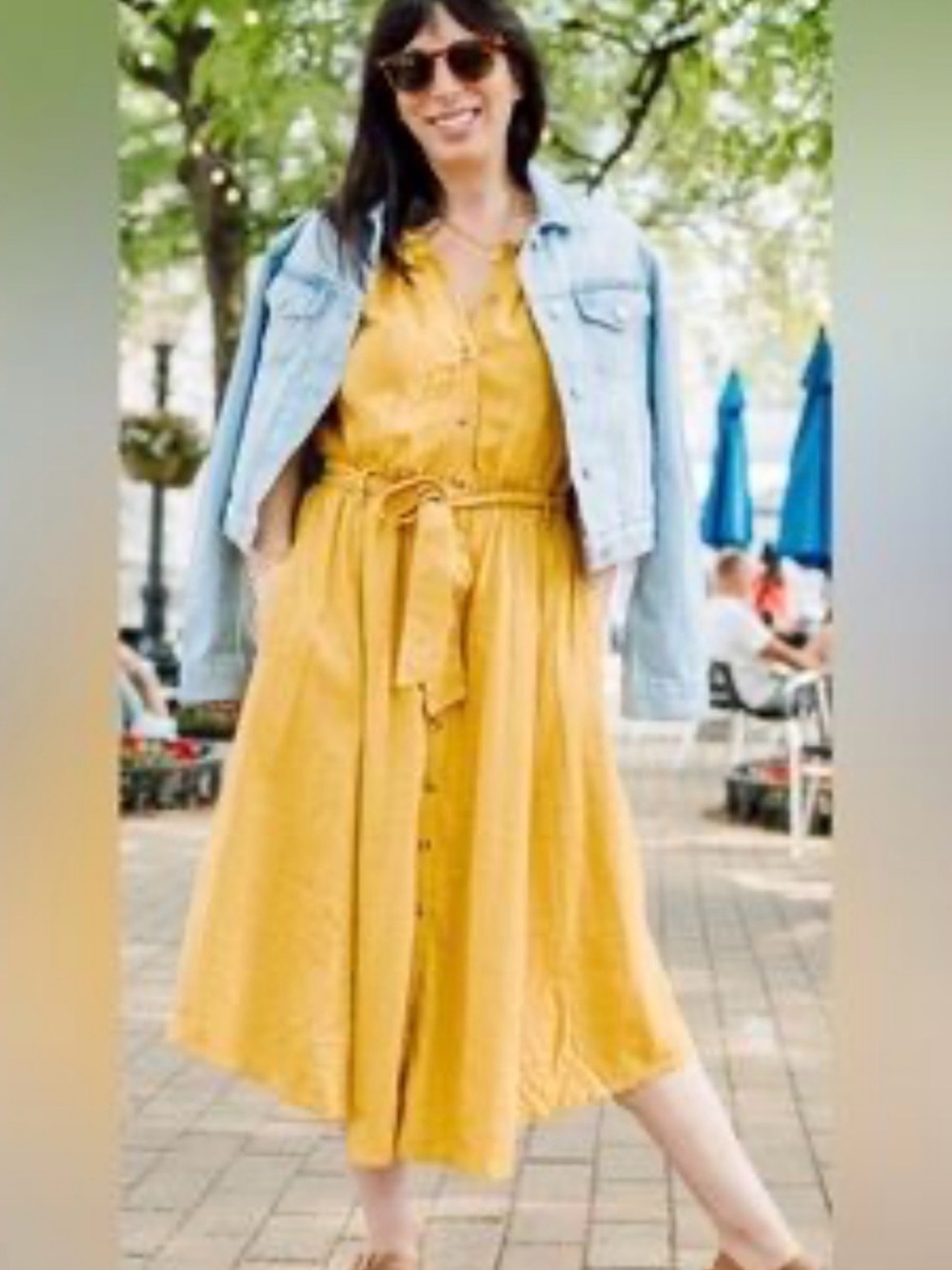 Evereve Mustard Yellow Button-Front Midi Dress